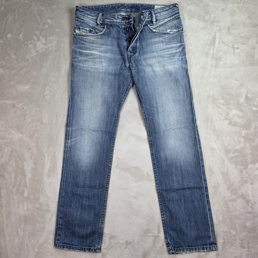 Diesel Iakop Jeans Mens 31 Blue Regular Slim Tapered Button Fly Distressed 0833N